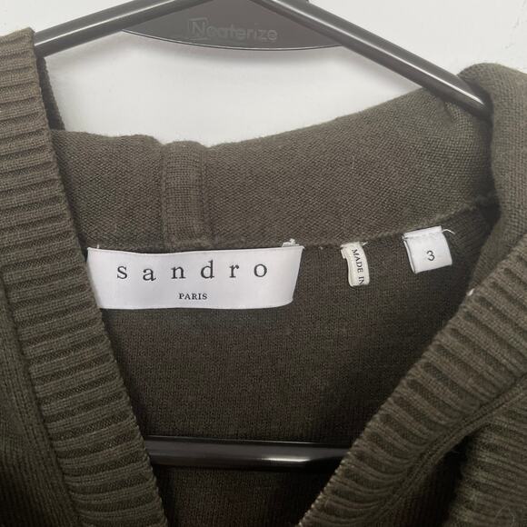Sandro Paris Olive Green Soft Designer Hoodie Pullover Sweatshirt Size L - Picture 9 of 13